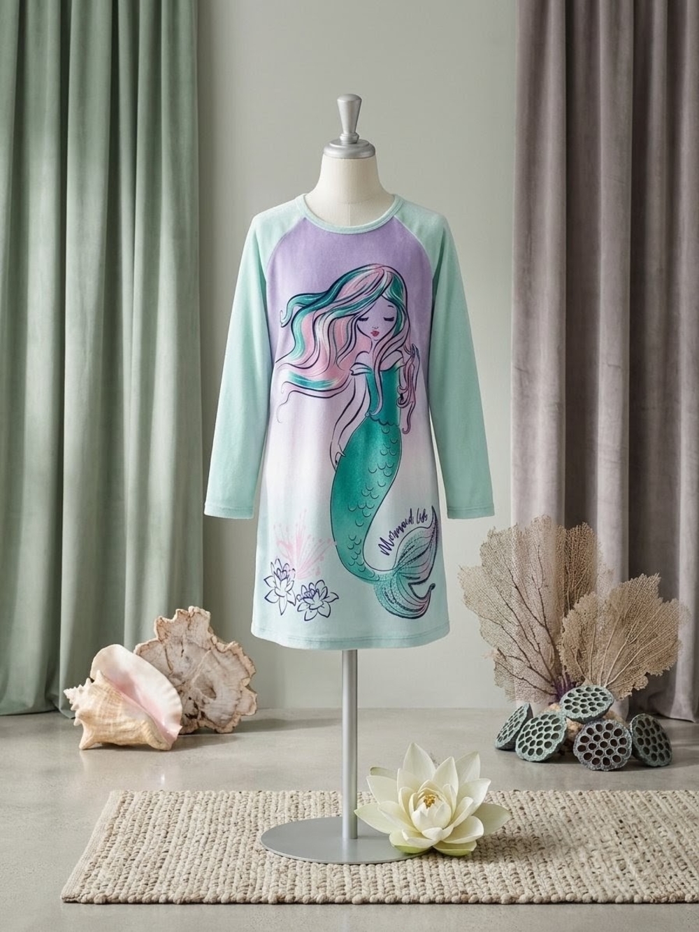 wonder nation Mint and Purple Mermaid Nightgown for Kids